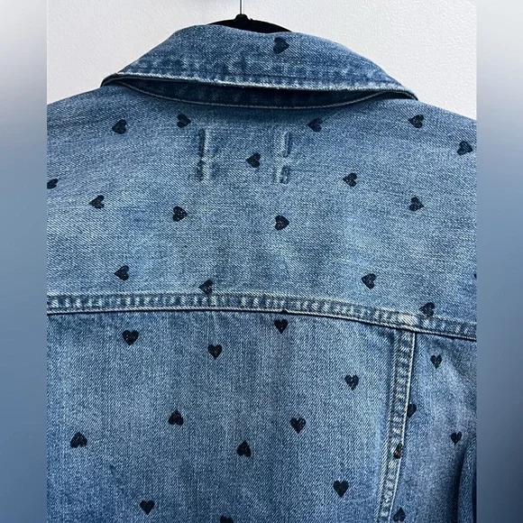 MADEWELL Women’s Rare Heart Print Boxy Cut Medium Wash Jean Jacket - Size XS